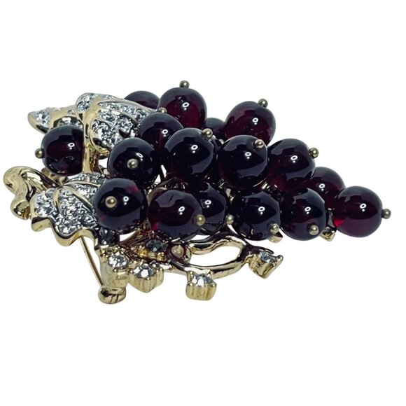 Nolan Miller Gold Tone Rhinestone And Grape Cluster Brooch (5964) - Picture 6 of 10